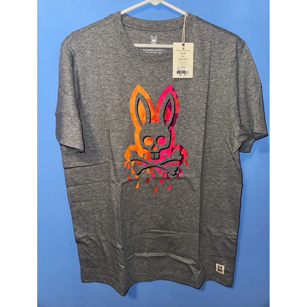 Psycho Bunny Men's Graphic Logo Crew Neck T-Shirt Heather Gray Pima Cotton Sz M